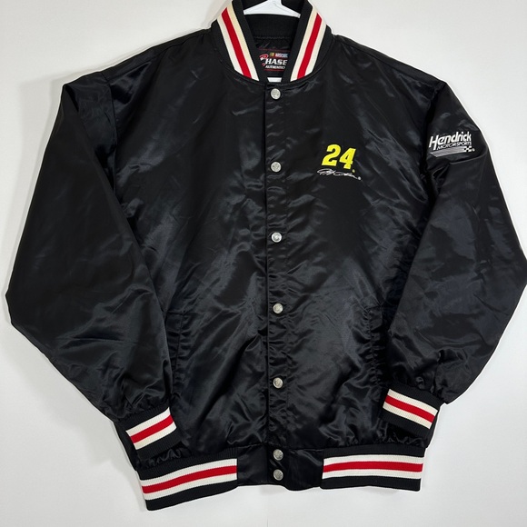 Chase Authentics Jeff Gordon Nascar Mens Satin Bomber Jacker Large Black DuPont - Picture 4 of 10